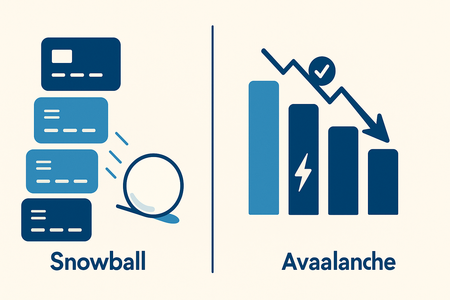 Image outlining the snow ball vs avalanche debt repayment methods. 