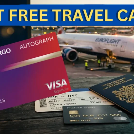 Wells Fargo Autograph credit card with passport and boarding pass at airport terminal