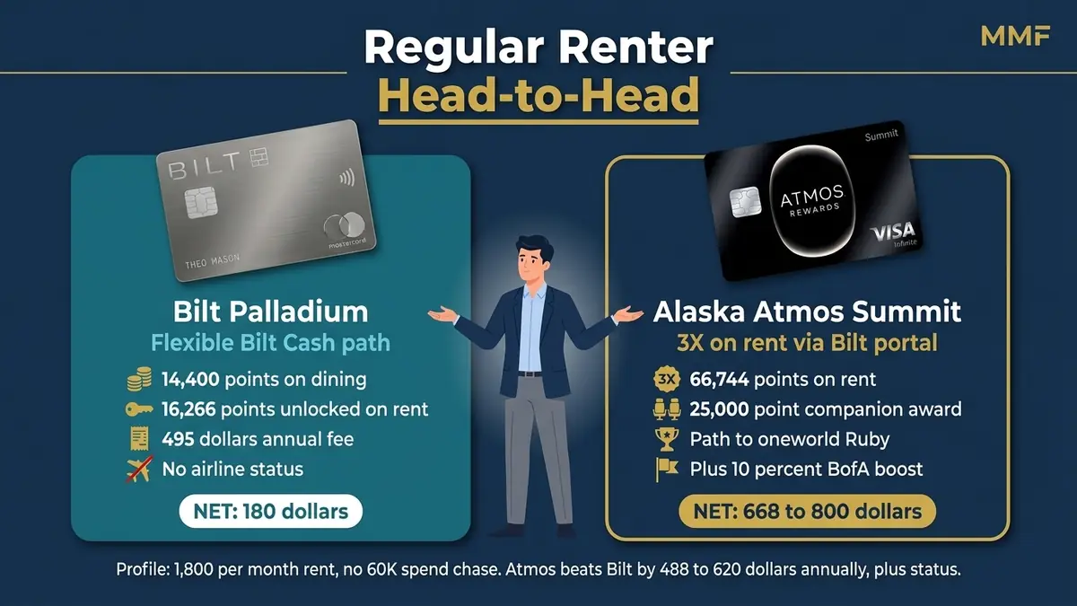 Alaska Atmos Summit Regular Renter math breakdown showing net value vs Bilt Palladium