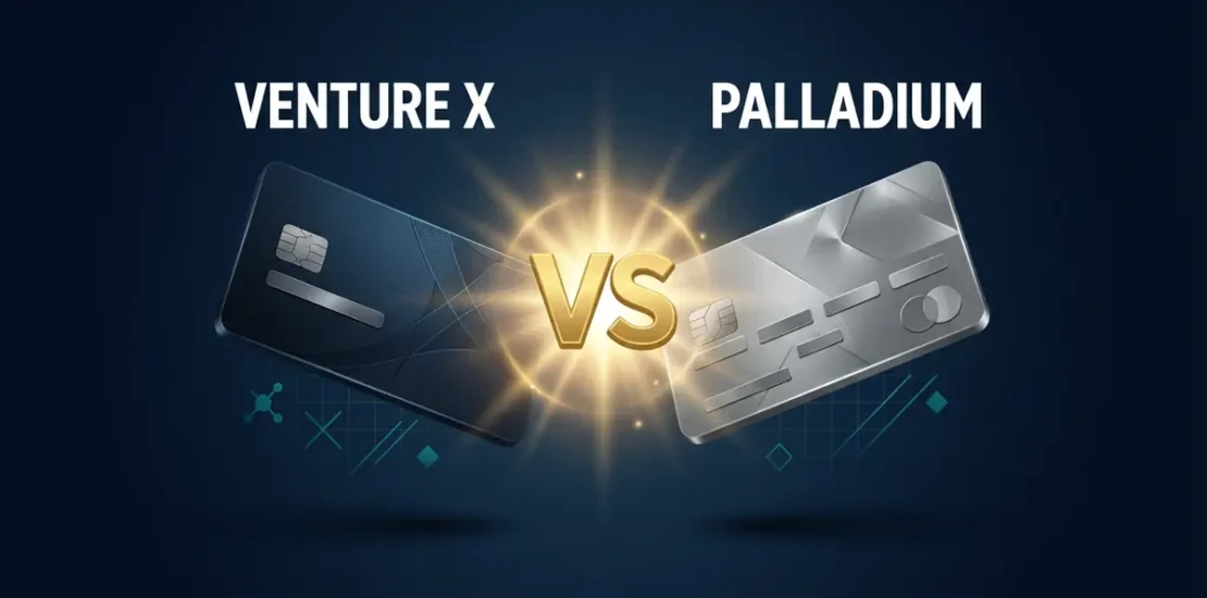 Bilt Palladium vs Venture X premium credit card comparison featured image with two cards and VS graphic