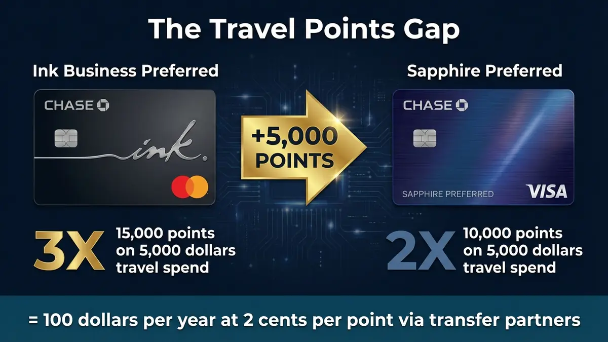 Chase Sapphire Preferred downgrade travel points gap showing Ink Business Preferred 3X vs CSP 2X earn rate