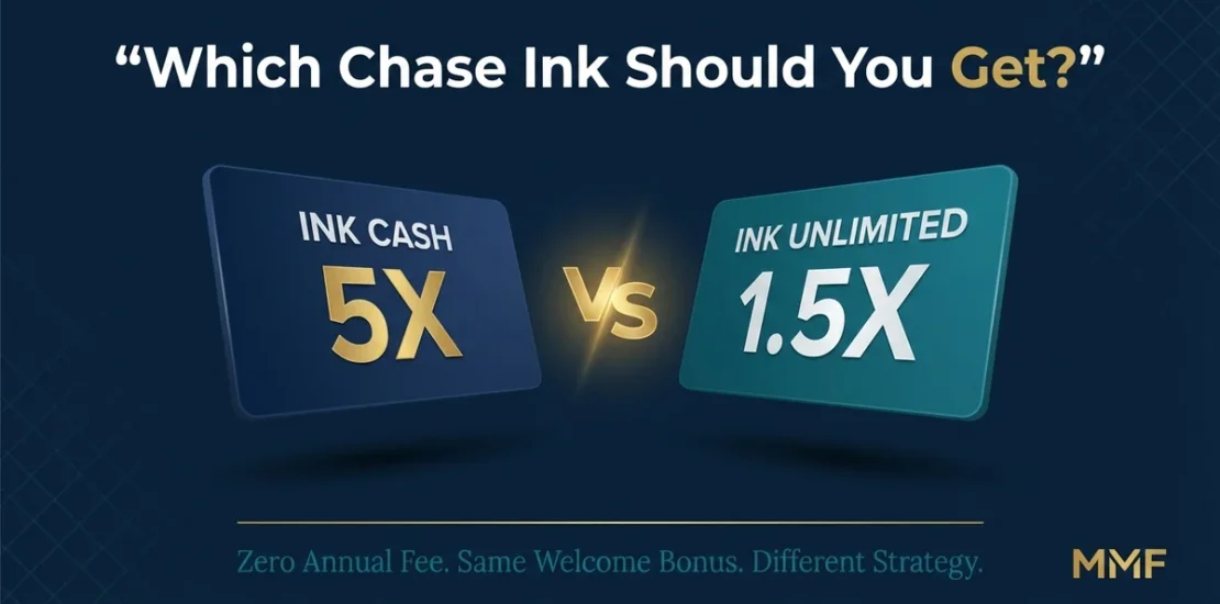 Chase Ink Business Cash 5X vs Ink Business Unlimited 1.5X side by side comparison showing both cards at zero annual fee