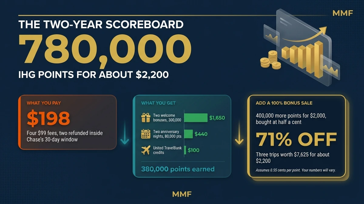 IHG credit card two-year math: 780,000 points for about $2,200 and three trips at 71% off